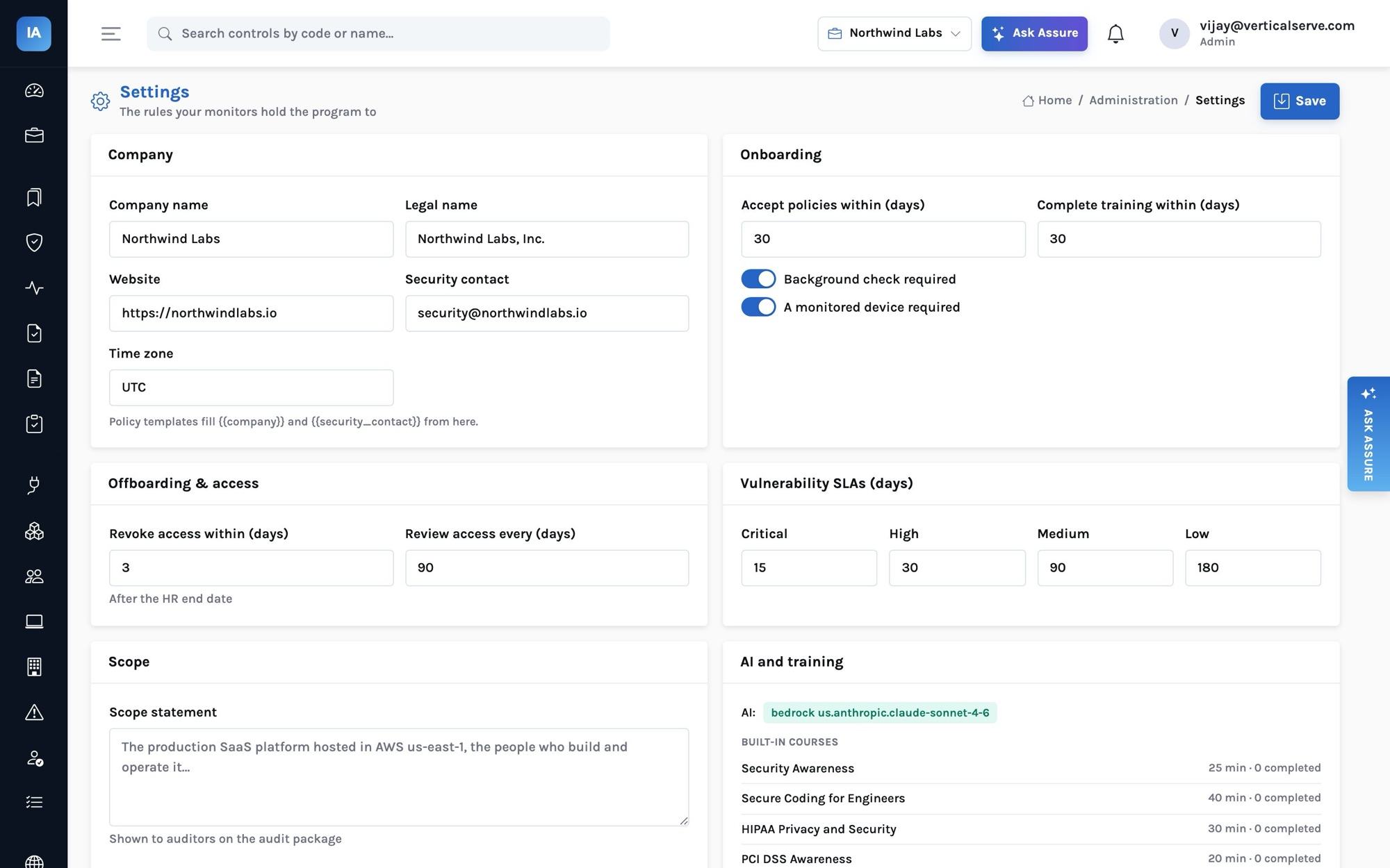 Self-hosted compliance — running InsightAssure in your own cloud