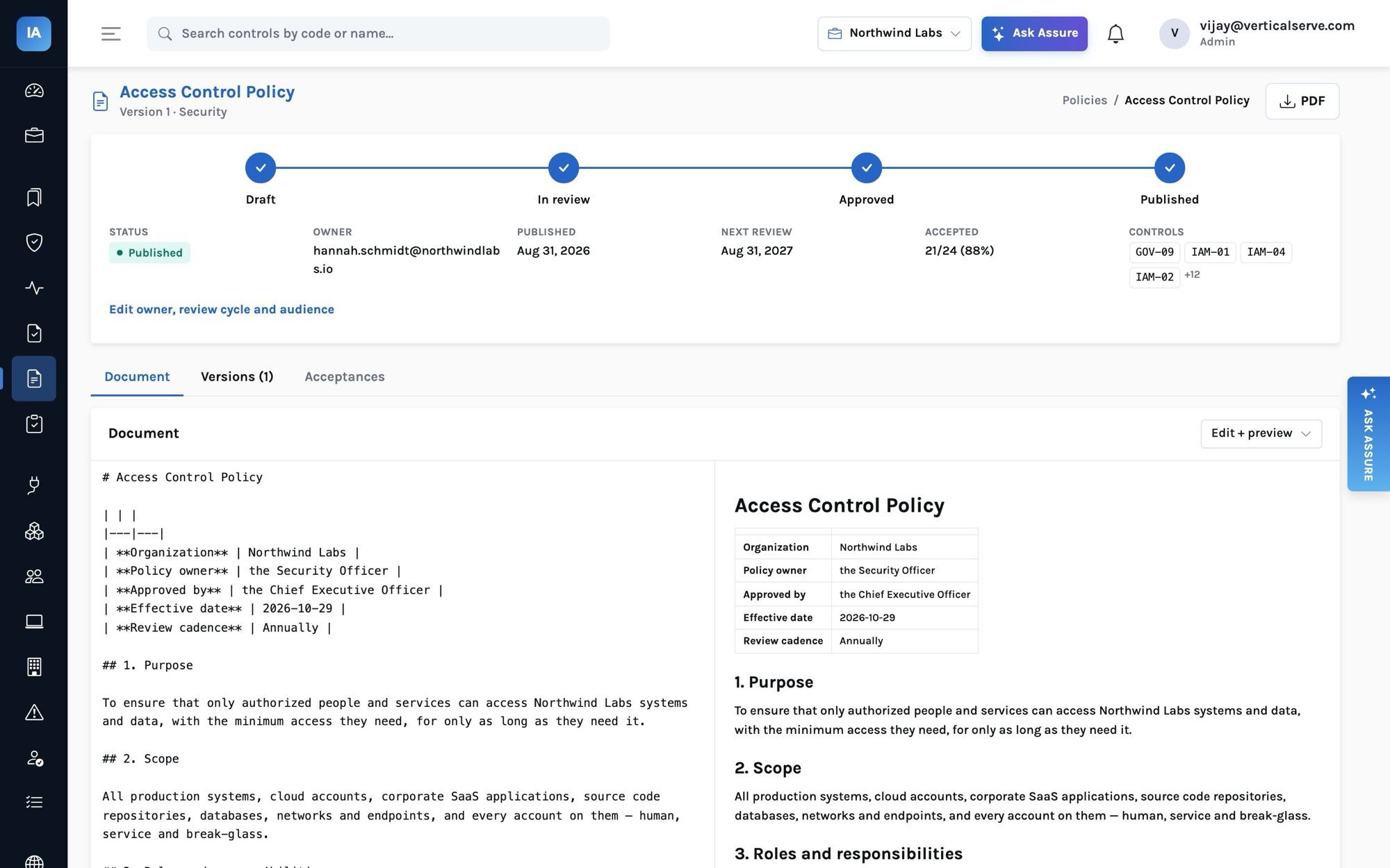 Policy editor with versions
